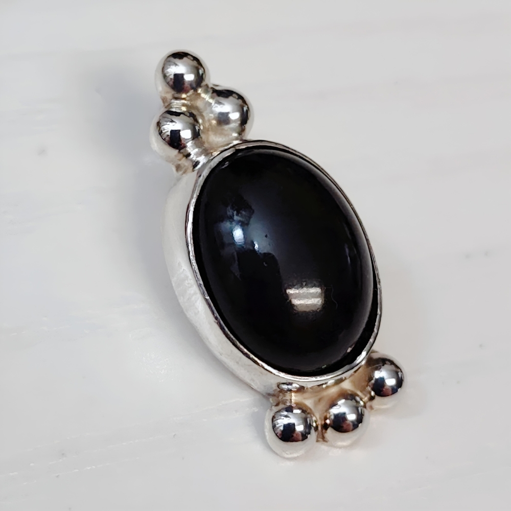 CARSI Taxco Sterling Silver Pebbled Oval Black Onyx Pendant Necklace 16" - Picture 11 of 13